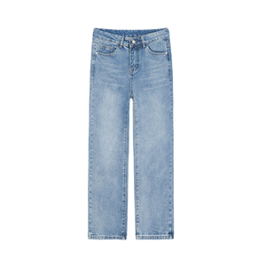 กางเกงยีนส์เดนิมทรงหลวมสไตล์วินเทจคุณภาพสูงแบบสั่งทำพิเศษ เอวกลาง ทรงตรง กระดุมเรียบ สไตล์ฤดูหนาว ขากว้าง ทอแบบถัก ODM - Product Image 4