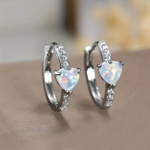 Pendientes de Oro Blanco E3649 con Forma de Corazón y Ópalo, Joyería de Cristal para Uso Diario Romántico para Mujer - Product Image 4