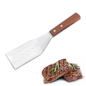 ตะหลิวสแตนเลสพร้อมด้ามไม้ตะหลิวย่างบาร์บีคิวเครื่องทำแพนเค้กแฮมเบอร์เกอร์ในครัว - Product Image 4