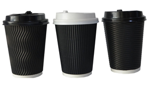 Trésor vert MY 16oz noir ondulation mur carton papier tasse avec couvercle logo imprimé personnalisé - Product Image 2