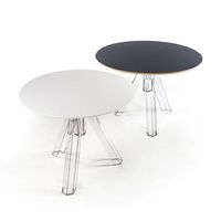 Table à manger ronde en pierre frittée transparente moderne OMETTO avec plateau noir au design fumé, modèle 4 places OMF107N1