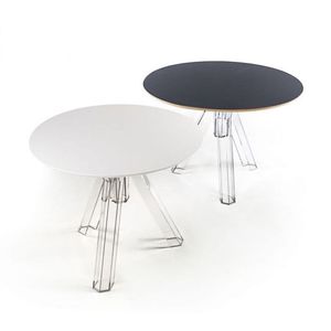 Tavolo da pranzo rotondo in policarbonato con disegno affumicato nero 107/120 di diametro superiore - Product Image 6