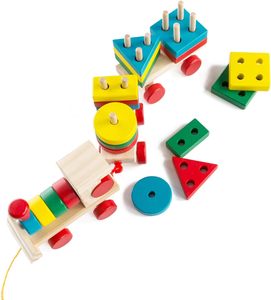 Caliente barato Montessori juguetes de bebé para niños educativo aprendizaje Coche forma geométrica tren de madera juguete al por mayor - Product Image 3