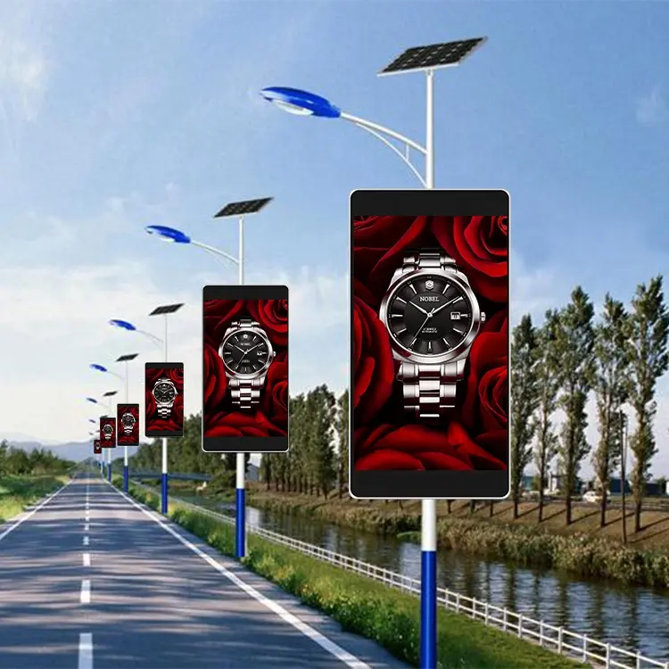 Buiten Lichtmast Led Scherm Led Pole Display Reclame Straatpaal Led Scherm Voor Verkooppunt