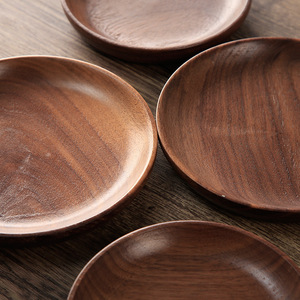 <b>Black</b> Walnut Wood Round <b>Plate</b> Set 3Pcs For Snacks Party Hotel Use - Product Image 4