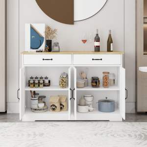 DB 47,95 Gabinete de buffet de granja blanco Diseño industrial 4 puertas 2 cajones Aparador de almacenamiento para comedor Sala de estar Cocina - Product Image 5