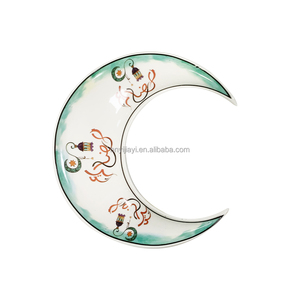 White &amp; Teal Moon &amp; Mosque Shaped Ceramic Serving Plate Porcelain Serving <strong>Iftar</strong> Refreshments <strong>Dishes</strong> Ramadan Half Moon Plates - Product Image 4