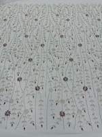 Nouveau Tissu de Dentelle Française de Luxe Brodé de Strass et de Paillettes Perlées pour Robes de Mariée