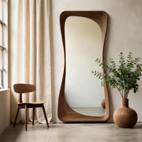 Miroir mural minimaliste en bois de couleur noyer