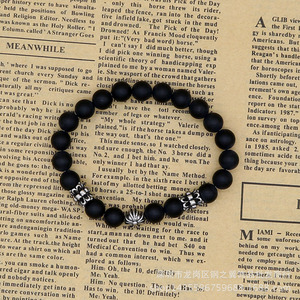 Yunnique Pulsera de ágata negra mate con cuentas de acero inoxidable de 8,0 mm, regalo de joyería unisex - Product Image 5