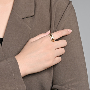 <b>Titanium</b> Steel <b>Ring</b> With Zircon Pave Setting Unisex Fashion Jewelry Gift Index Finger Band Steel Gold Color - Product Image 4