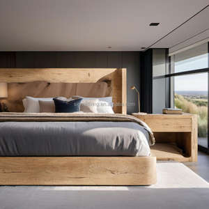 طقم أسِرّة بلوط صلب بحجم كينج وكويز بإطار للمنزل والفندق والفيلات بتصميم أنيق - Product Image 1