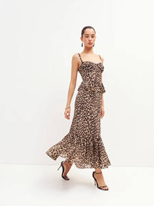 Vestido Midi Tipo Camisola de Viscosa con Estampado de Leopardo para Mujer, Estilo Australiano, Ajustado, Cintura Alta, Transpirable, ODM, Retro Francés, Vacaciones - Product Image 4