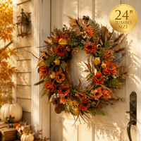 Guirlande de porte d'entrée artificielle de 24 pouces, décoration suspendue pour la récolte d'automne, vigne et fleurs de pavot artificielles, Thanksgiving