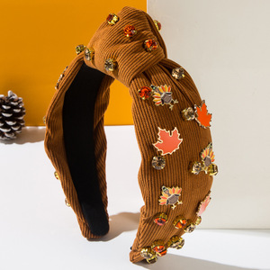 Diadema de Moda Otoño Invierno con Hojas de Arce y Aleación de Turquía, Decorativa para el Día de Acción de Gracias, con Pedrería, para Mujeres y Niñas - Product Image 4