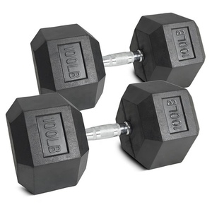 Ensemble d'haltères hexagonales en caoutchouc noir robuste de 100 lb, outil d'entraînement musculaire - Product Image 5