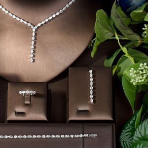 Simple Cubic Zirconia UAE Dubai mujeres joyería de moda nupcial boda pendientes collar fiesta joyería 4 Uds conjunto - Product Image 3