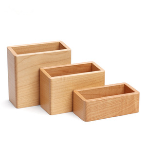 Wooden Pen Holder Square Solid Color Business Card <b>Stand</b> Desk Organizer Customizable - Product Image 4