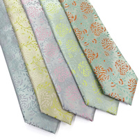 Cravate sur mesure en polyester tissé vert et bleu, motif hortensia, pour homme