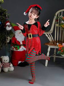 Costumes de Noël pour enfants MS Best Made Girl Party Character Santa, vente en gros, robe de cosplay avec cloche - Product Image 2