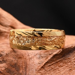 Bagues Tendance en Acier de Damas Doré 8mm avec Incrustation Fil d'Or et Feuille d'Or, Bague de Mariage et Fiançailles de Luxe pour Hommes - Product Image 4