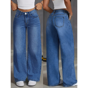 <span class=keywords><strong>Pantalon</strong></span> en jean respirant de haute qualité pour <span class=keywords><strong>femme</strong></span>, coupe large, taille mi-haute, design simple, délavage clair, tissé uni, hiver automne printemps - Product Image 6