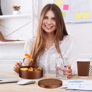 Wooden <b>Lunch</b> <b>Box</b> Round Multi <b>Compartment</b> Portable With Wooden Lid For Meal Storage - Product Image 2