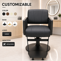 Fauteuil de Barbier de Luxe XFMC Entièrement Noir avec Cadre Métallique Noir, Chaise de Coiffure Pivotante à Levage Hydraulique pour Poste de Salon