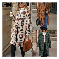 Usine de pull de certification BSCI 2 pièces en gros femmes Polyester Vintage Style bohème imprimé Long Cardigan pull manteau
