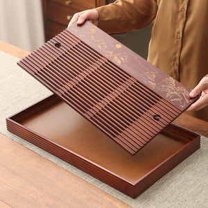 Bandeja de té de bambú y madera, tipo almacenamiento y drenaje, mesa de té pequeña para oficina, bandeja para preparación en seco, bandeja de bambú con drenaje, té - Product Image 1