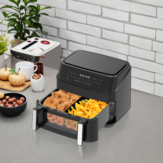 Smart Digital Control 10.5L Double Basket Modern Plastic Air Fryer Oven Electric LCD Display LED Touch Screen Deep Oil-Free