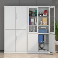 Armoire de classement mobile moderne - Mobilier de bureau en acier démontable, 2 portes en verre/métal, rangement verrouillable avec clés