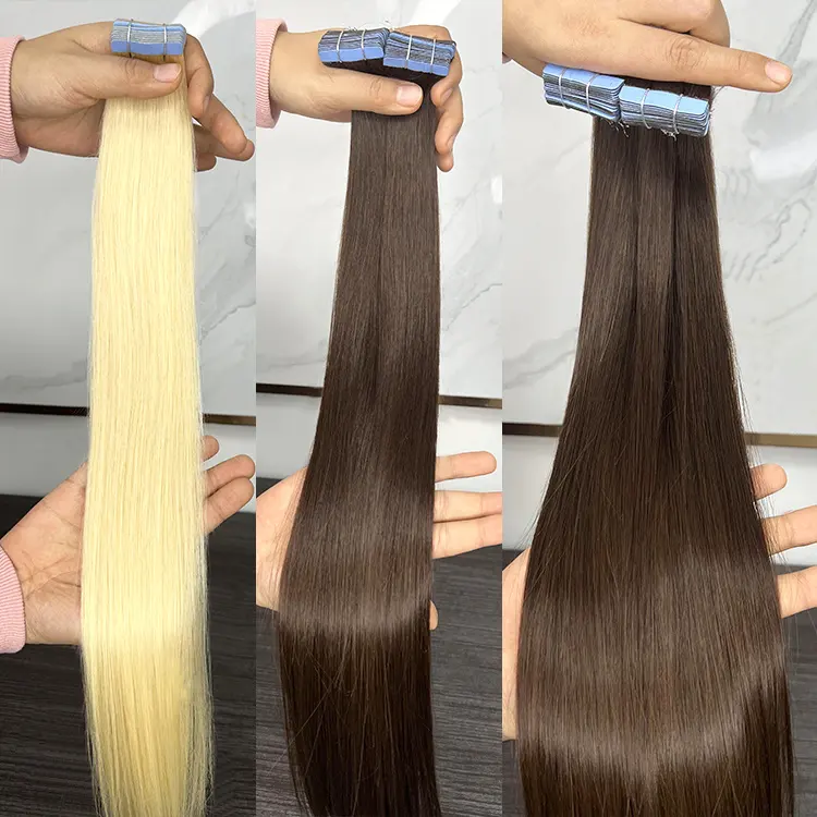 Europese Dubbel Getekende Russische Menselijke Haarband Haarverlenging, Hoge Kwaliteit Natuurlijke Remy Tape In Haarverlenging