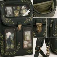 Sac à dos Ita Bag personnalisé vert forêt avec broderie végétale, fenêtre multi-PVC, en cuir PU, fabrication d'échantillons OEM ODM