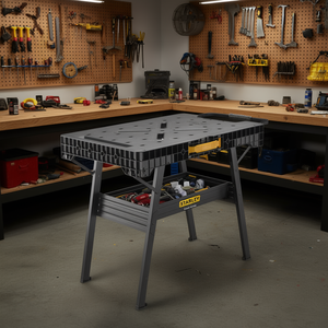 Banc de travail pliable Stanley Fatmax Express 36 po x 24 po avec étagère de rangement et poignée de transport pour usage en atelier - Product Image 3