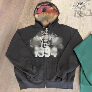 Felpa con Zip <span class=keywords><strong>Oversize</strong></span> Personalizzata con Stampa Interna sul Cappuccio, Stile <span class=keywords><strong>Vintage</strong></span> College Letter, Felpa Full-Zip per Uomo - Product Image 2