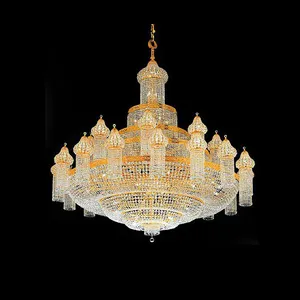 Big Arabic Style Crystal Mosque Gold Chandelier for Hotel Lobby High Ceiling