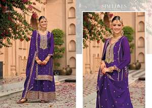 Haute qualité femmes décontracté brodé Chinon Palazzo costume belle traditionnelle Salwar Kameez pour les fêtes prix de gros - Product Image 3