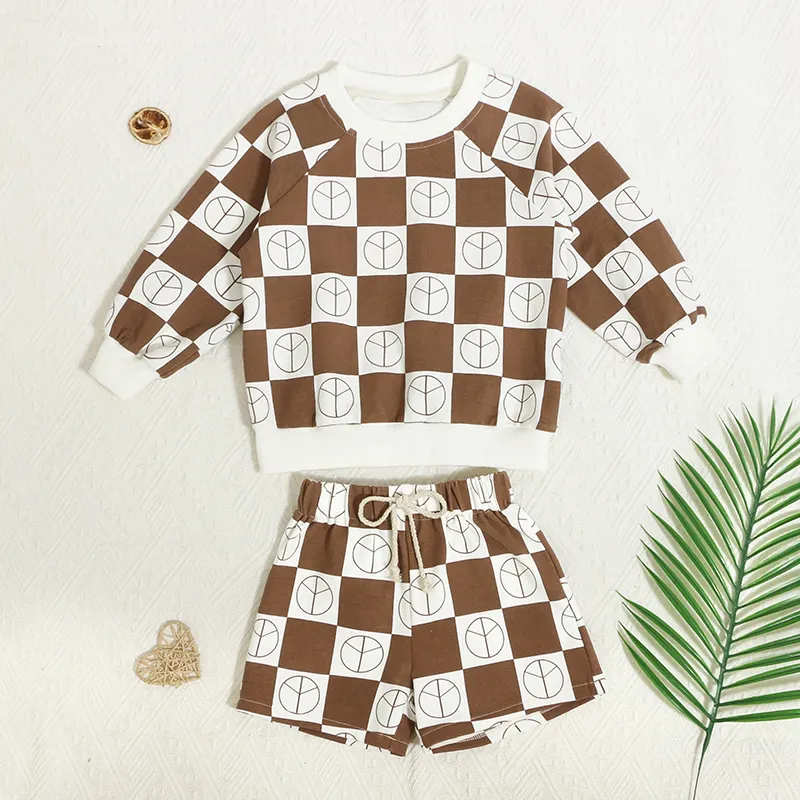 Custom Embroidery Baby Clothes Sets Summer Cool Print Logo Short Pants Long Sleeve Knit Kids Clothing