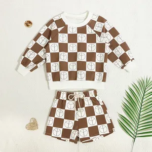 Custom Embroidery Baby Clothes Sets Summer Cool Print Logo Short Pants Long Sleeve Knit Kids Clothing