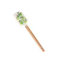 Sendok Spatula silikon kustom seri buah tahan suhu tinggi pegangan kayu untuk memanggang kue