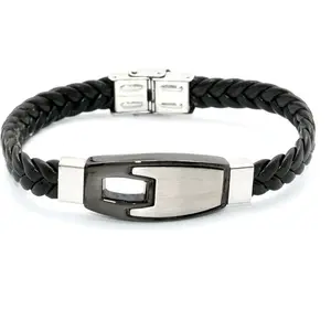 New Arrival Fashion Men Exaggerated U Drive Shape 304L Stainless Steel Soft Genuine Leather Bracelet Jewelry