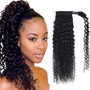 Extensiones de Cola de Caballo Rizadas Onduladas de 14 Pulgadas, 8A, Estilo Chino, Negras, para Mujer, con Clip, Doble Trama, Remy, Gruesas, de Aspecto Natural - Product Image 1