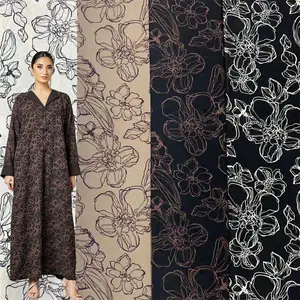Изготовленный на заказ ближневосточный мусульманский абайский Материал 100% полиэстер хаки черные цветы принт креп ткань для платья