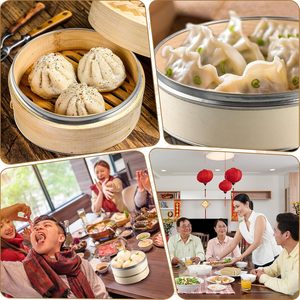 <span class=keywords><strong>Vaporera</strong></span> de Bambú Ecológica de 2 Niveles y 12 Pulgadas, Capacidad de 2L, Accesorios, Molde para Hacer Dumplings con Anillo de Acero Inoxidable - Product Image 4