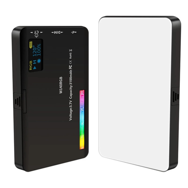 W140RGB LED Video Light 0-360 Degree Full Color 2500 to 9000K 8W 3100mAh Photography Camera Light Dimmable Pocket Panel Lights