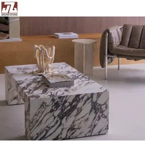 Italy Calacatta Viola Marble High-End Coffee Table Set Luxury Modern With Plinth For Hotels Big Slab Stone Form