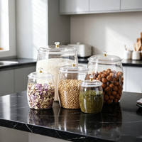 Bocaux de conservation alimentaire en plastique transparent avec couvercle hermétique et bouton en cristal – Ensemble de récipients de cuisine pour riz, farine, céréales, sucre, pâtes