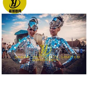 Venta caliente fiesta espejo disfraz Real LED Robot <span class=keywords><strong>zancos</strong></span> disfraz adulto <span class=keywords><strong>mujer</strong></span> y hombre Cosplay plata espejo gato disfraz - Product Image 1