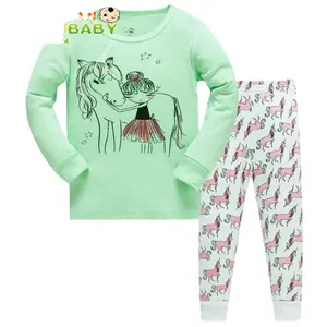 3-8 Jahre neuer Stil Großhandel Gedruckt 100% Baumwolle Stoff Baby Pyjamas Tier pyjamas Kinder Nachtwäsche 030